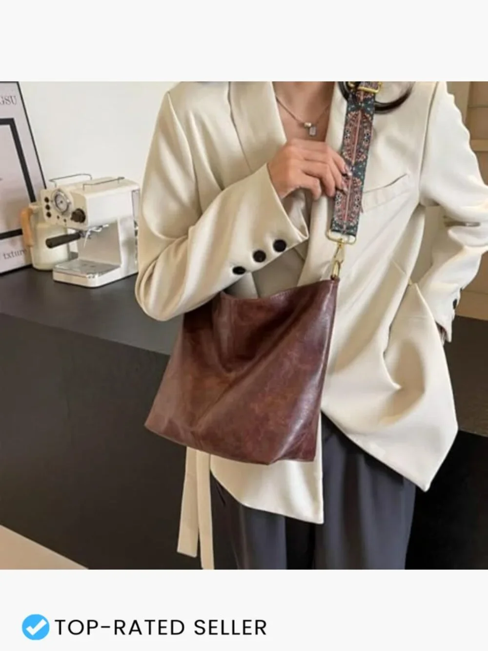 Crossbody Bag Hobo Shoulder Purse Vegan Leather Large Capacity Tote Guitar Strap